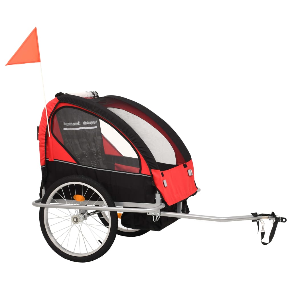 Trailer de bicicleta Vidaxl y PRAM 2-en-1 negro y rojo