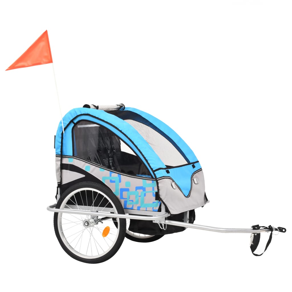 Vidaxl Bicycle Trailer e Pram 2 in 1 blu e grigio