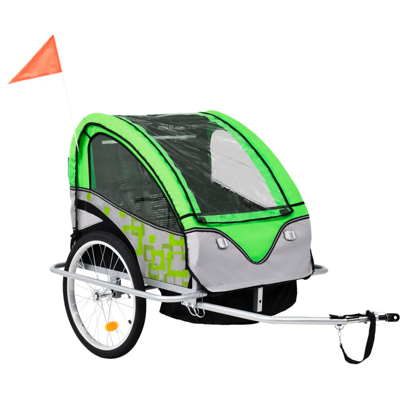 Vidaxl Bicycle Trailer e Pram 2 in 1 verde e grigio