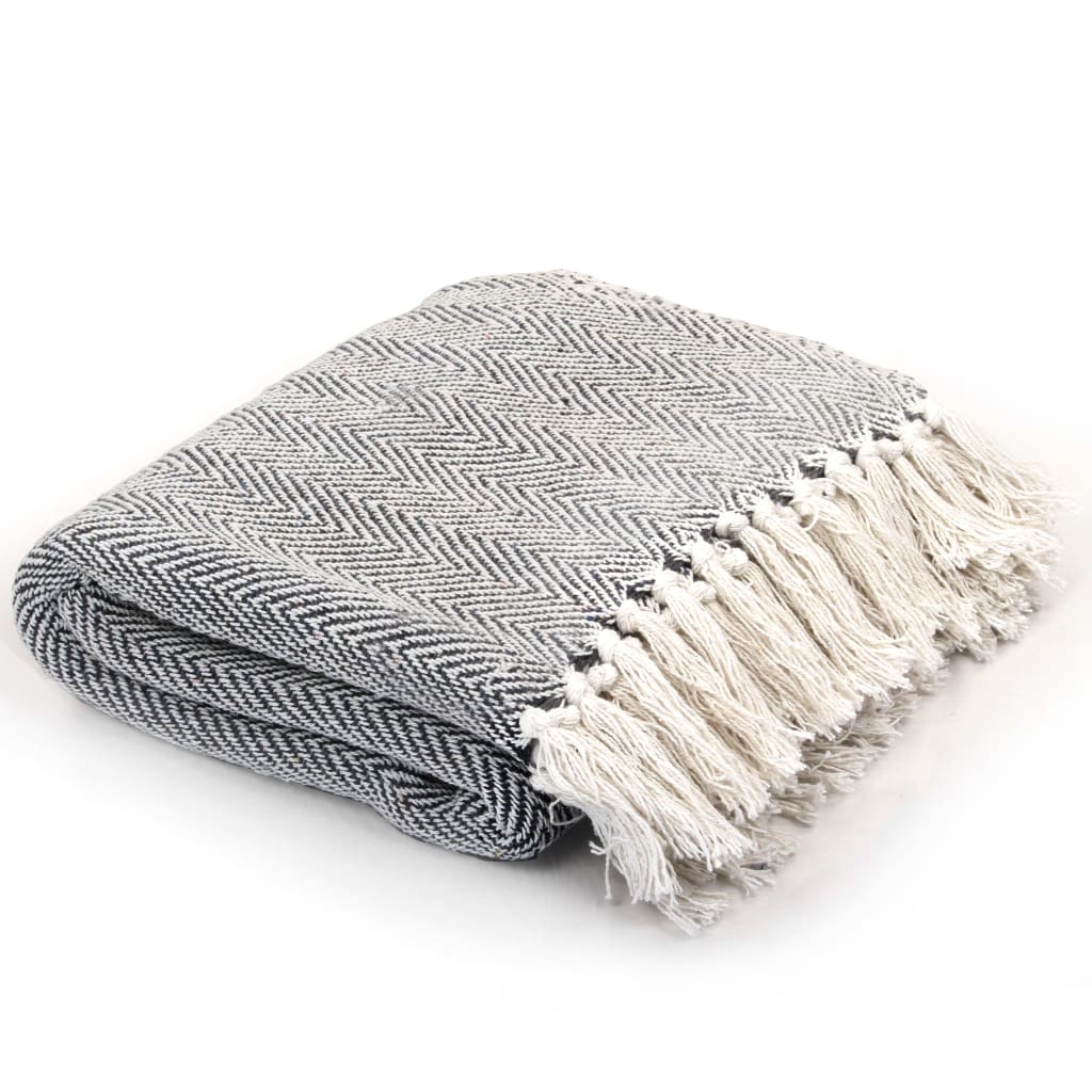 Vidaxl Plaid Herringbone 220x250 cm Algodón azul marino