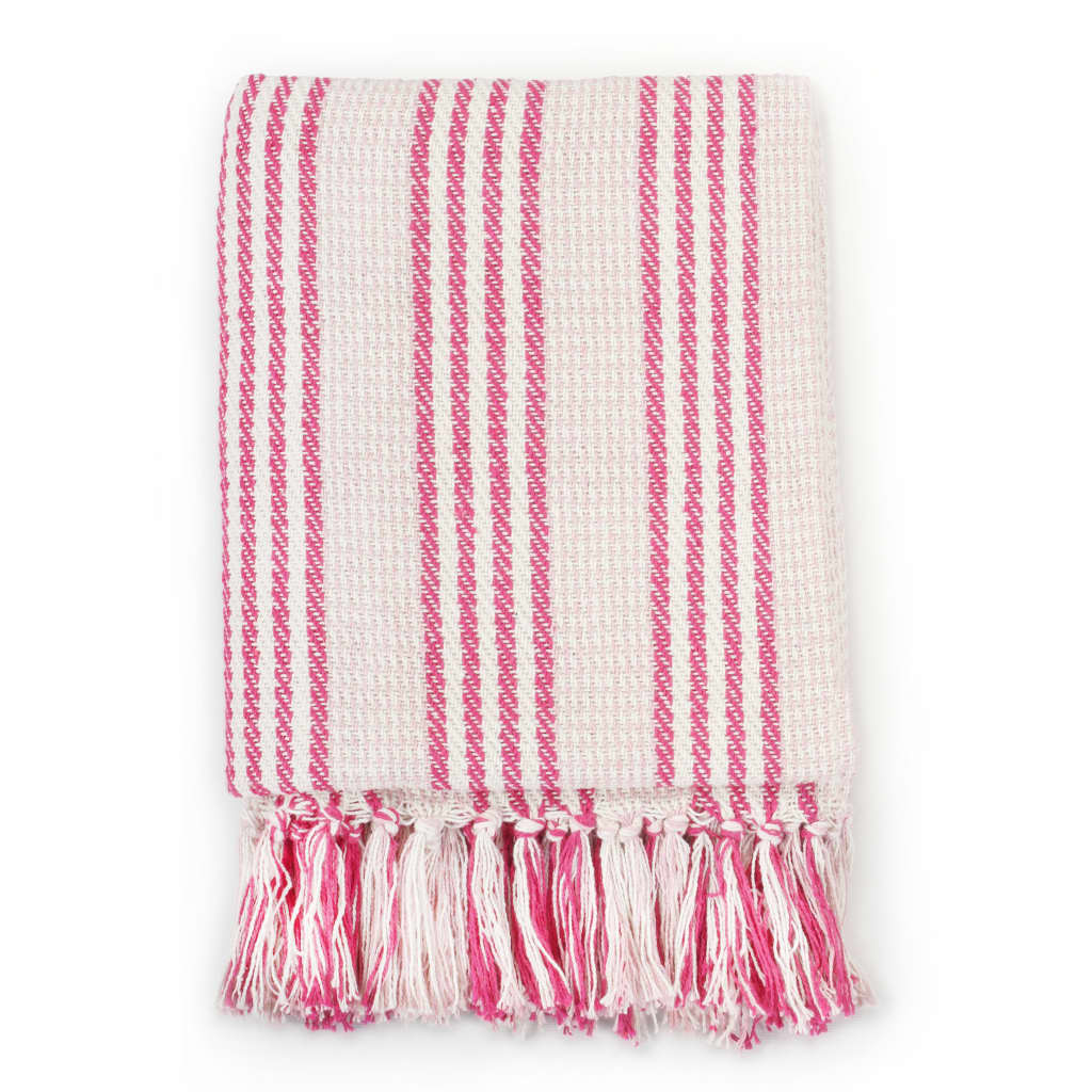 Strisce Plaid Vidaxl 125x150 cm di cotone rosa e bianco