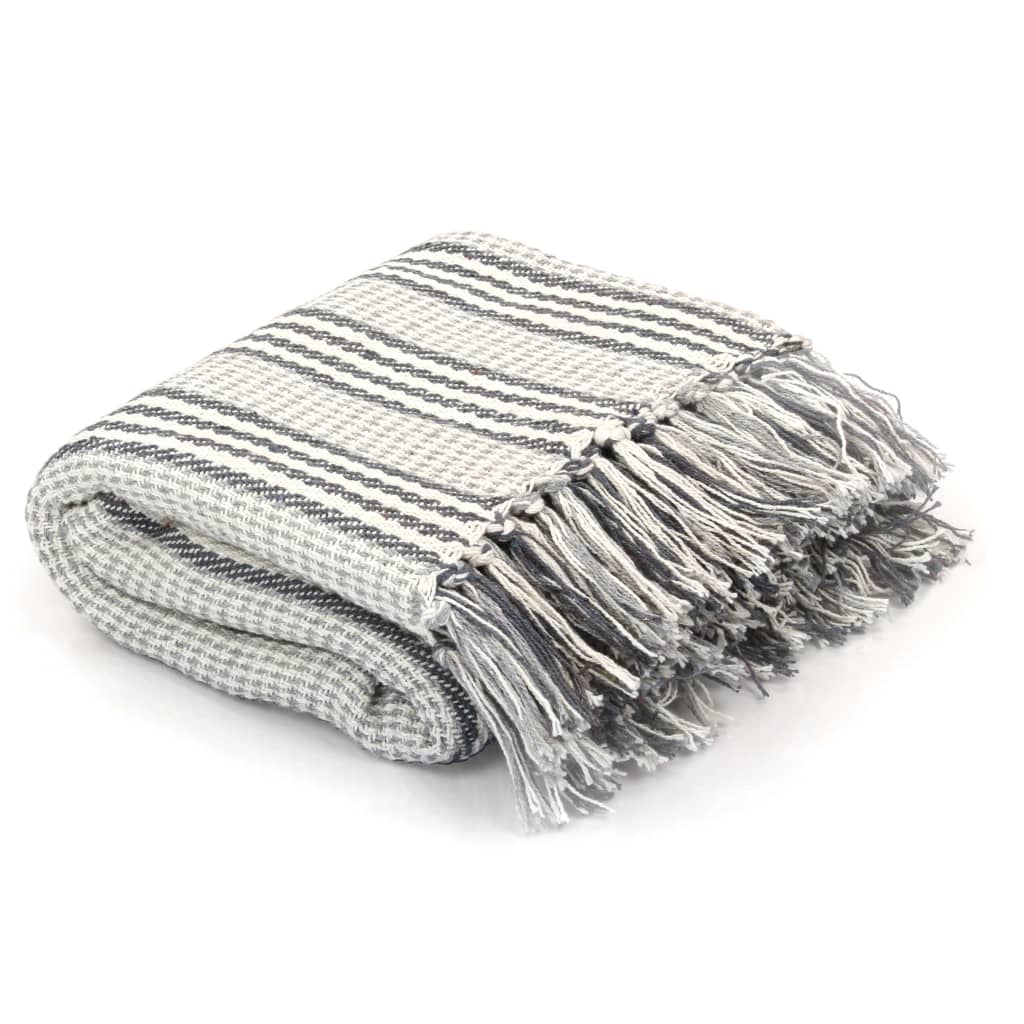 Vidaxl Plaid Stripes 220x250 cm Algodón gris y blanco