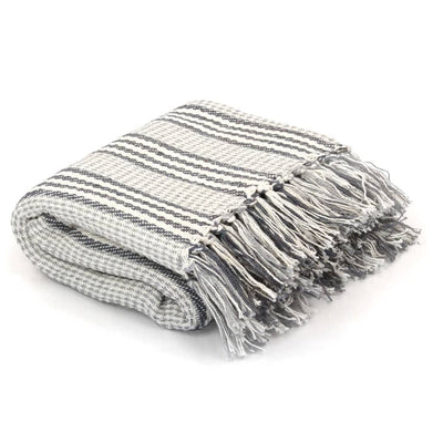 Vidaxl Plaid Stripes 220x250 cm Algodón gris y blanco