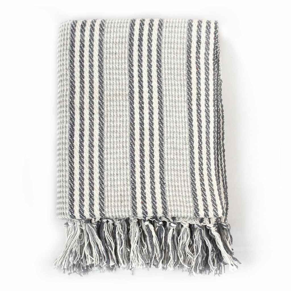 Strisce plaid Vidaxl 220x250 cm di cotone grigio e bianco