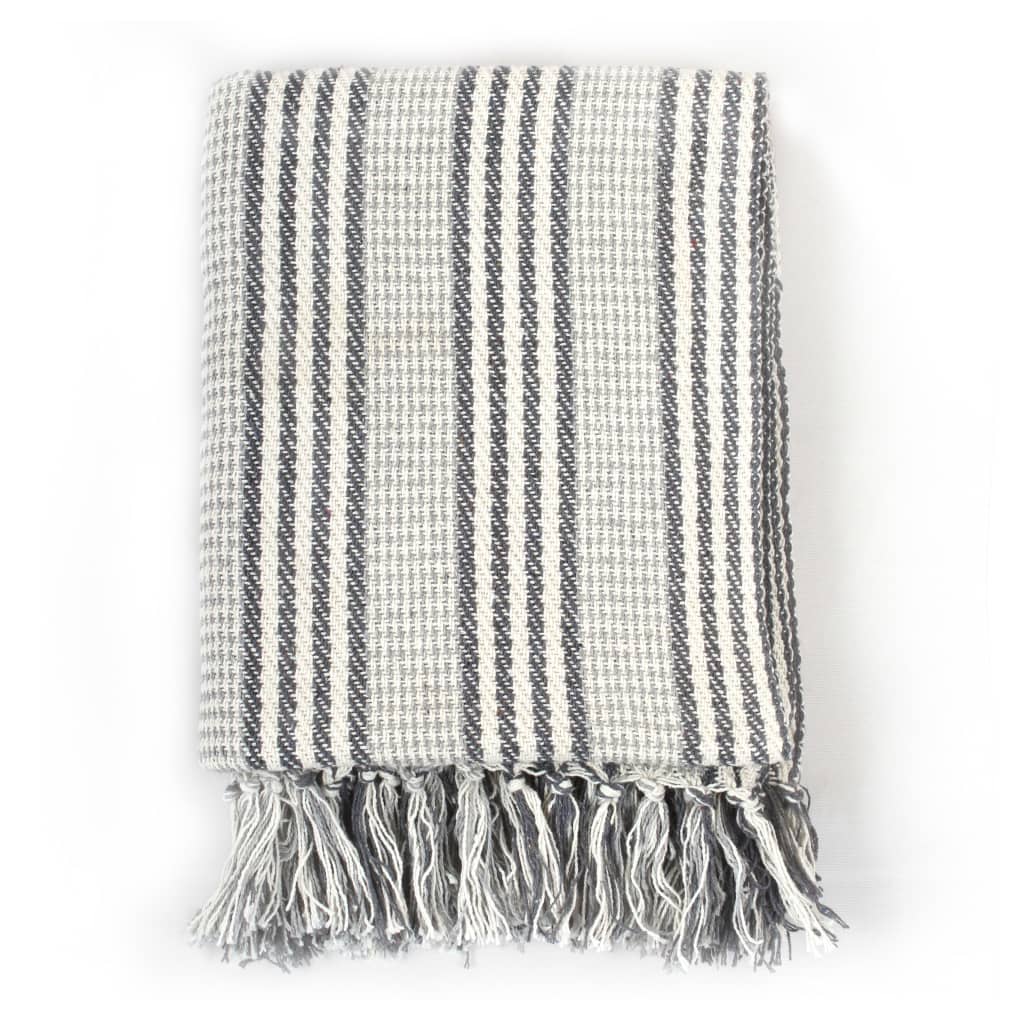 Vidaxl Plaid Stripes 220x250 cm Algodón gris y blanco