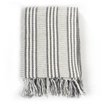 Vidaxl Plaid Stripes 220x250 cm Algodón gris y blanco