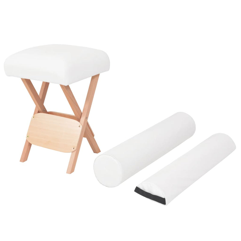 Taburete de masaje Vidaxl con asiento de 12 cm de espesor y 2 bolsadores plegables blancos