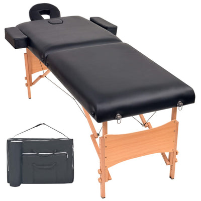 Vidaxl Mesa Massage Plegable 2 zonas de 10 cm de espesor Negro