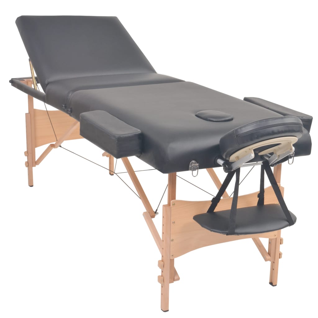 Tavolo da massaggi Vidaxl Crollabile 3 zone 10 cm di spessore nero
