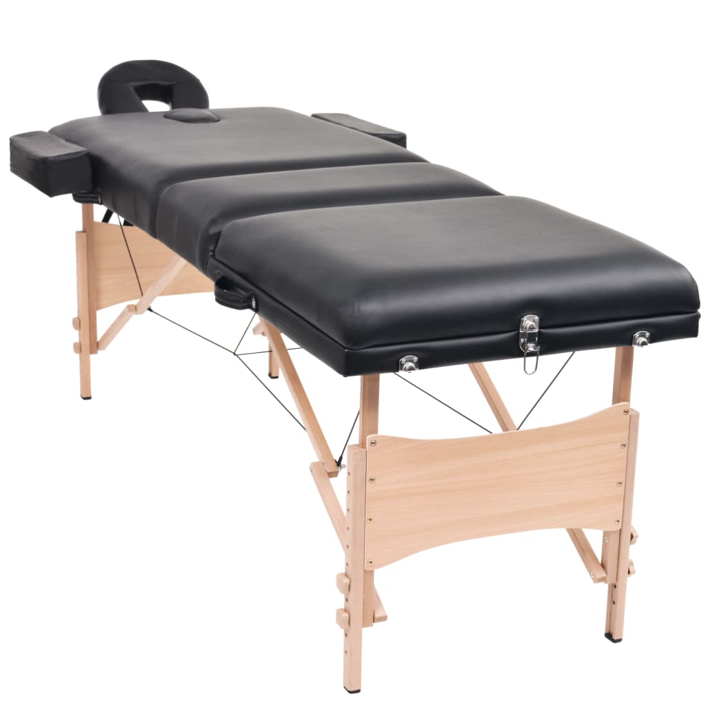 Vidaxl Mesa Massage Plegable 3 zonas de 10 cm de espesor Negro