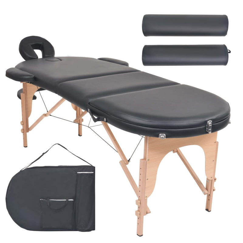 Vidaxl Mesa Massage Plegable 4 cm de espesor con 2 bolsadores Oval Negro