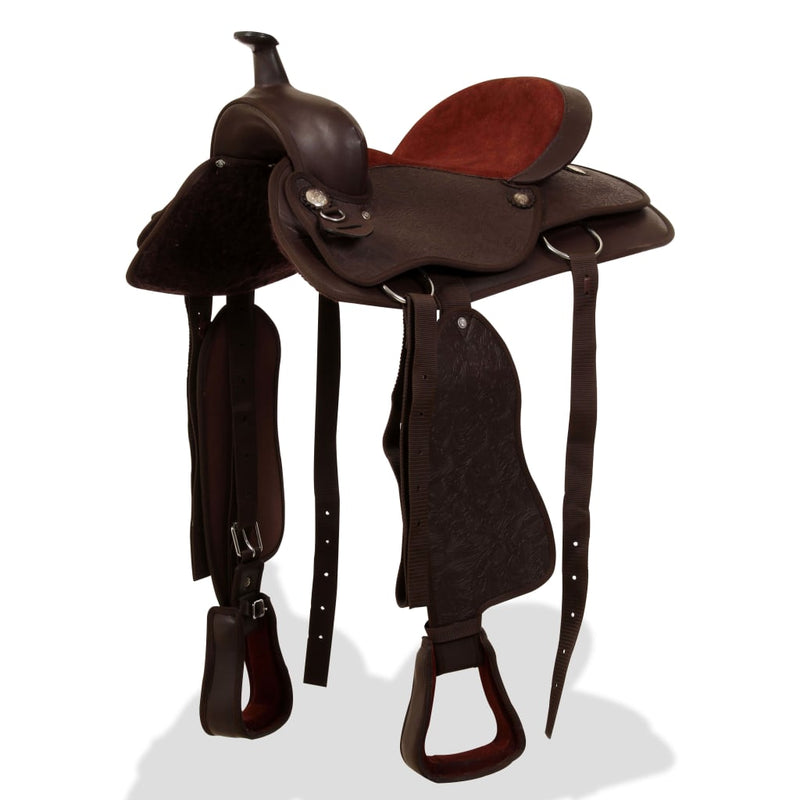 Vidaxl Western Saddle, Bridle e Bright Blast 15 Real Leather Brown