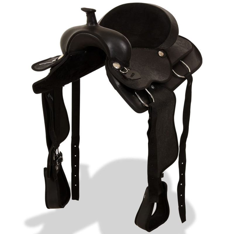 Vidaxl Western Saddle, brida y cinturón brillante 16 Real Leather Black