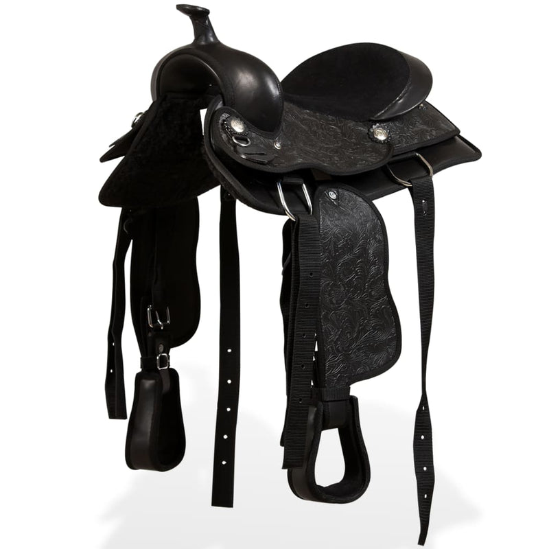 Vidaxl Western Saddle, Bridle e Bright Blast 12 Vero in pelle nera