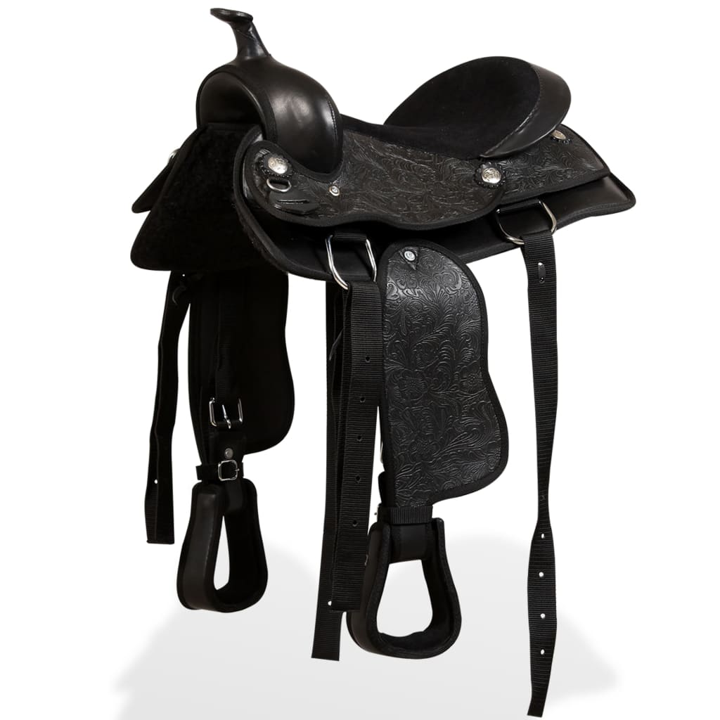 Vidaxl Western Saddle, Bridle y Bright Blast 12 Real Leather Black