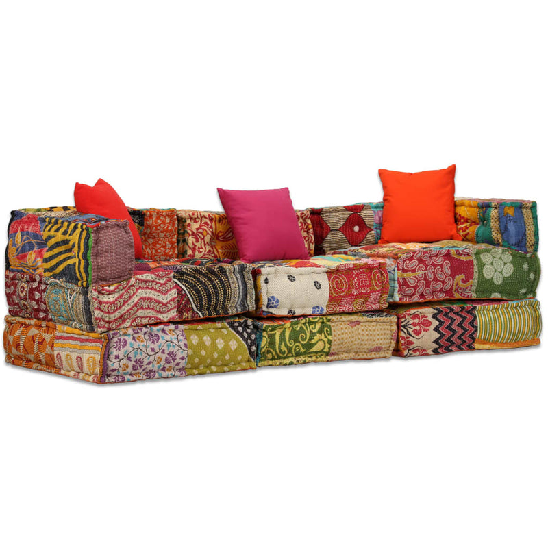 Vidaxl Pouf Patchwork de tela modular de tres salones