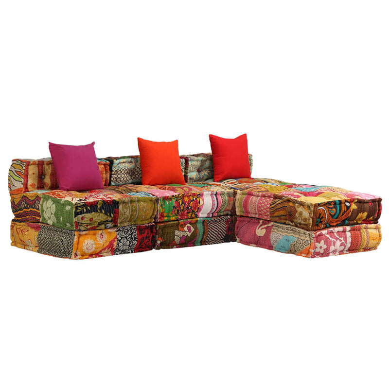 Vidaxl Pouf Patchwork de tela modular de tres salones