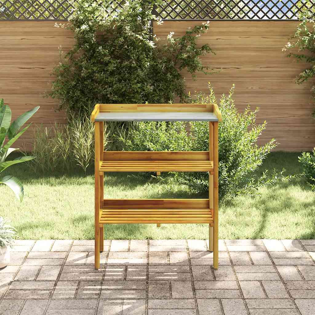 Vidaxl Botto tavolo con 2 ripiani acaciahout solido e zinco