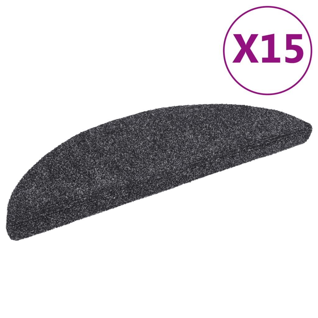 Vidaxl trapmatten zelfklevend 15 stuks 56x17x3 cm donkergrijs halfrond