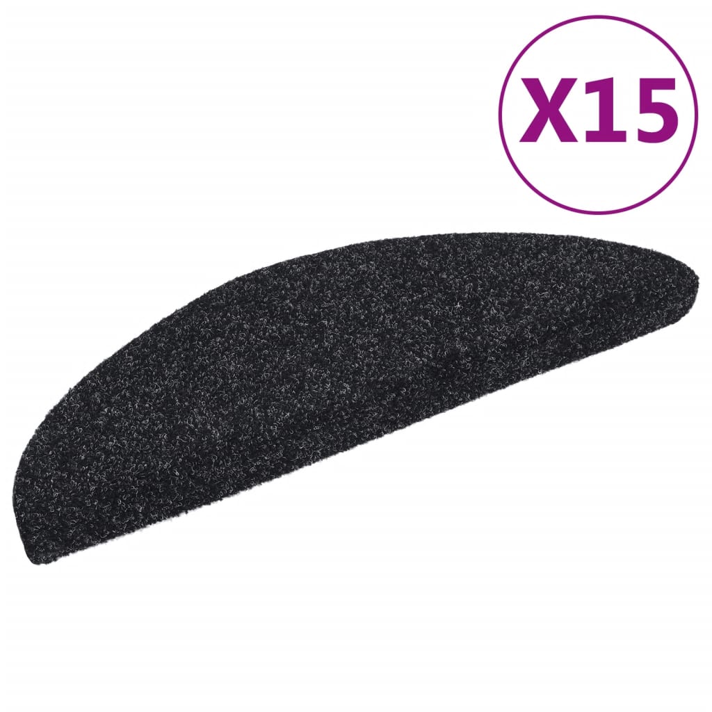 Vidaxl trapmatten zelfklevend 15 stuks 56x17x3 cm zwart halfrond