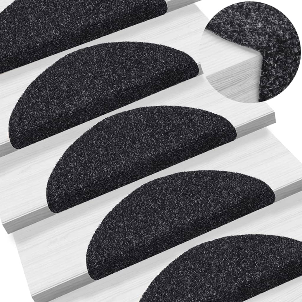 Vidaxl trapmatten zelfklevend 15 stuks 56x17x3 cm zwart halfrond