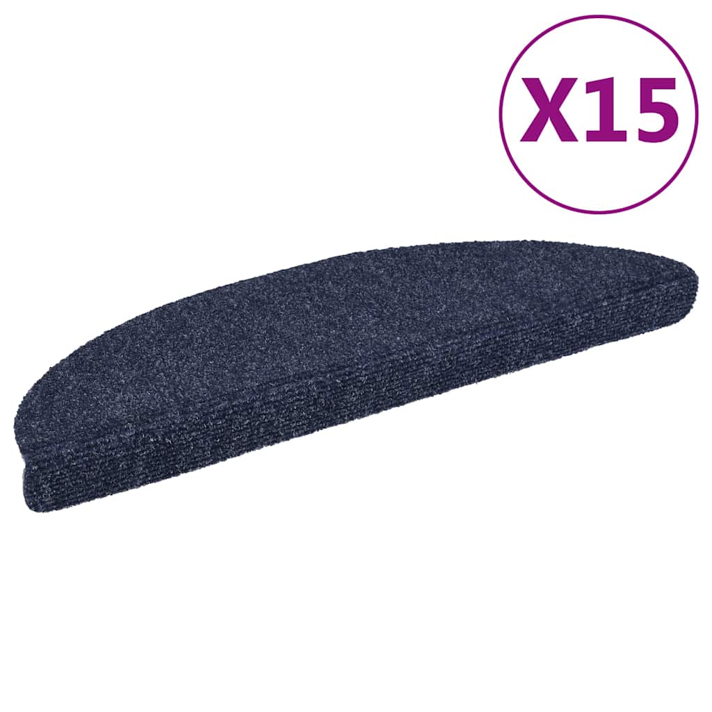 Vidaxl Stair Mat Auto -Adhesivo 56x17x3 CM Aguja de fieltro Azul 15 PCS