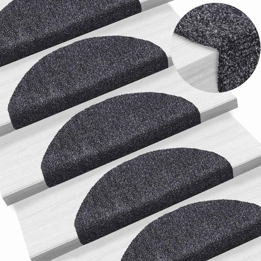 Vidaxl trapmatten zelfklevend 15 stuks 65x21x4 cm donkergrijs halfrond groot