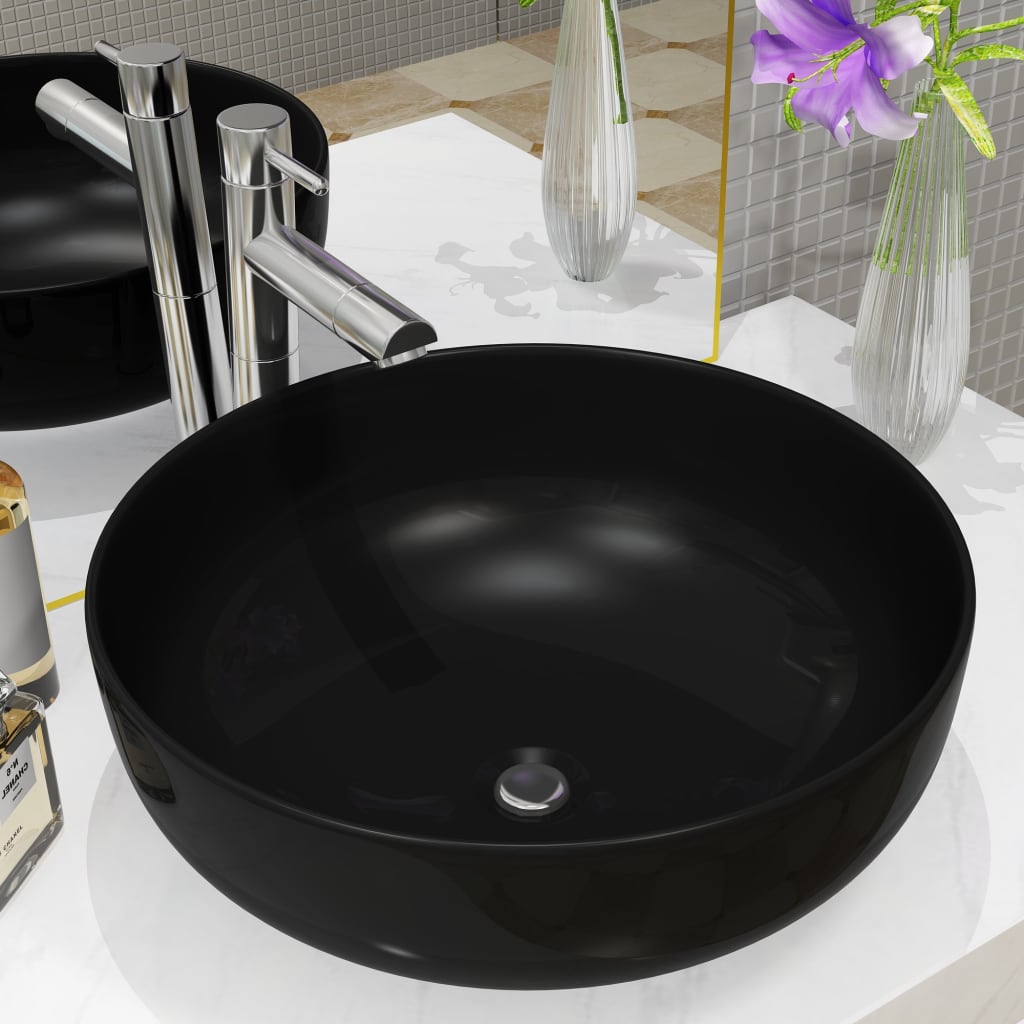 Vidaxl Washbasin Round 41.5x13.5 cm Black in ceramica