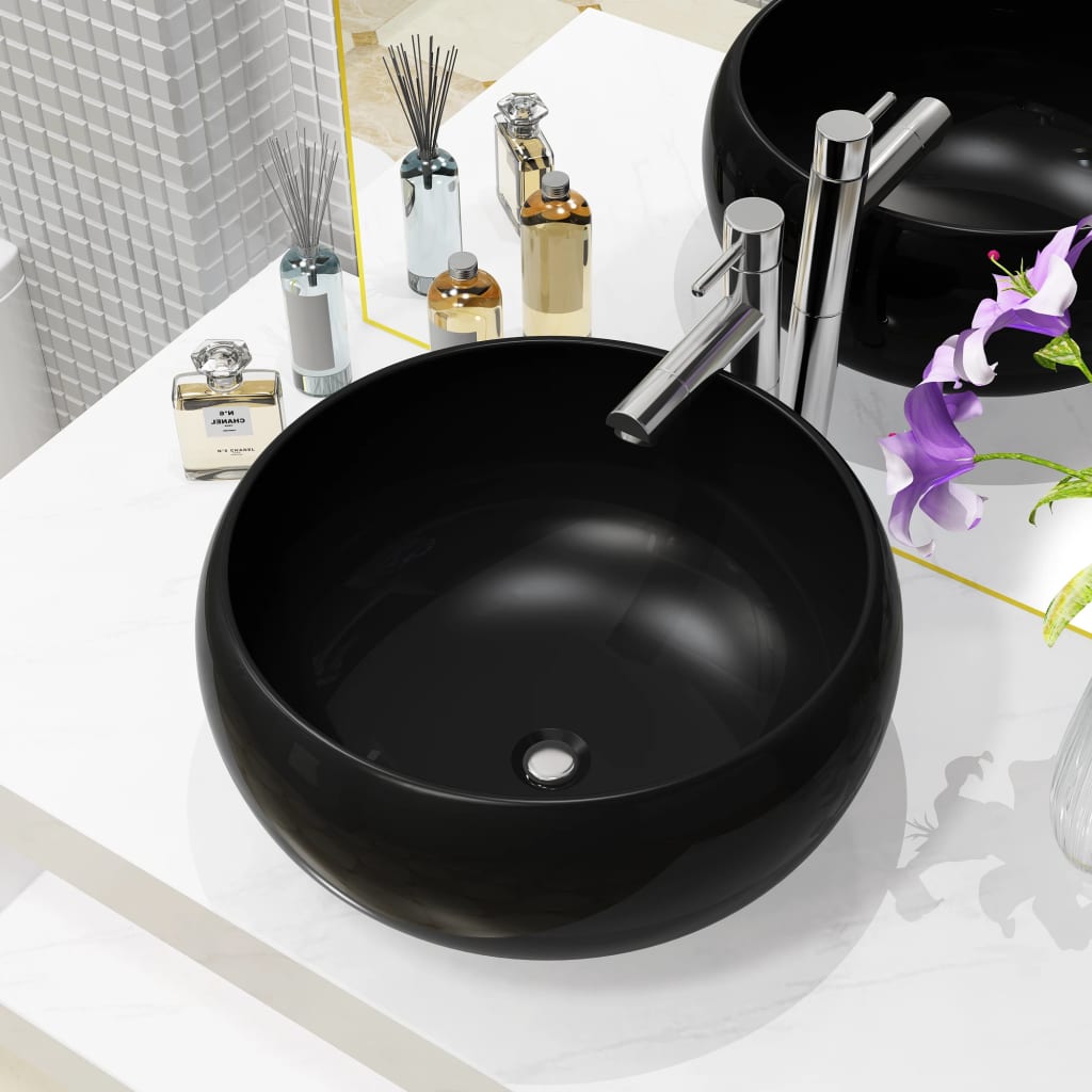 Vidaxl Washbasin Round 40x15 cm ceramico nero