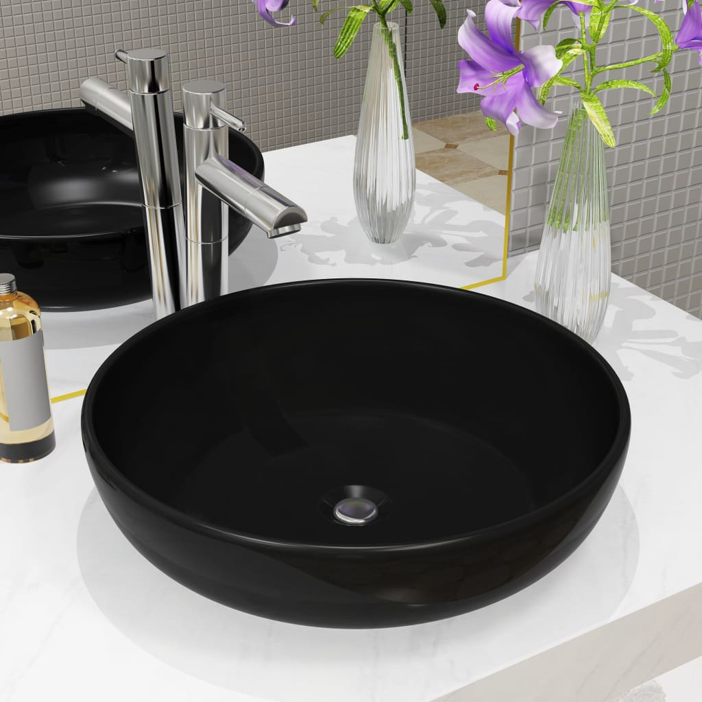 Lavabo Vidaxx rotondo 42x12 cm in ceramica nera