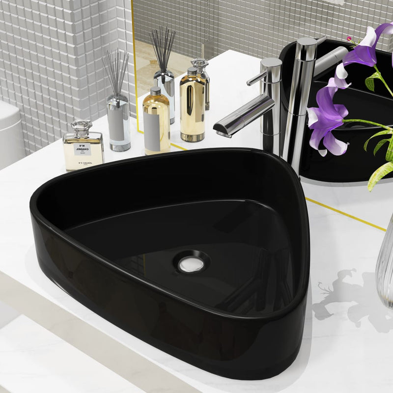 Vidaxl Washbasin Triangular 50.5x41x12 cm ceramico nero