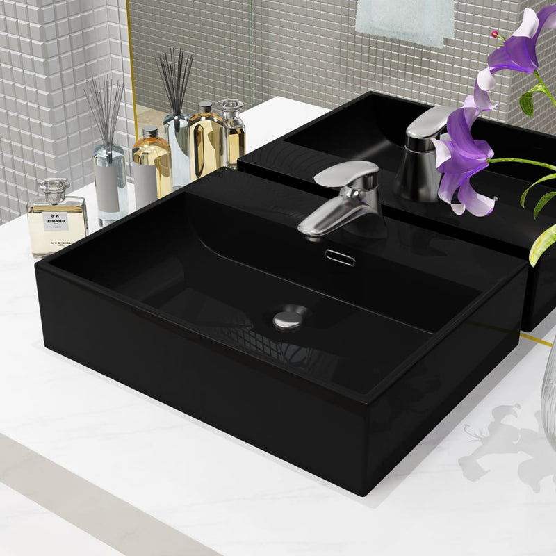Vidaxl Washbasin con agujero de grifo 51.5x38.5x15 cm de cerámica negra