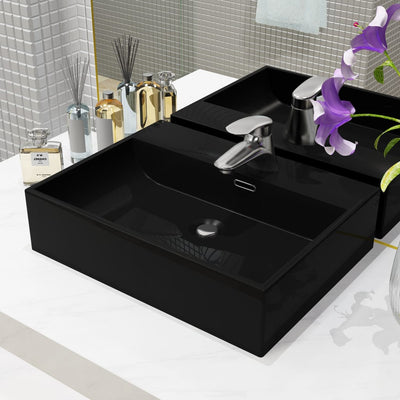 Vidaxl Washbasin con agujero de grifo 51.5x38.5x15 cm de cerámica negra