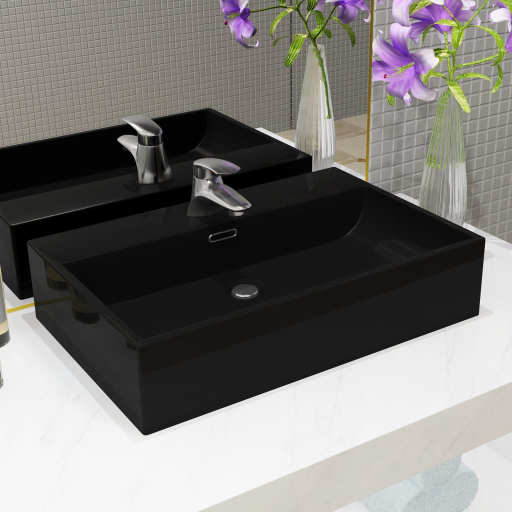 Vidaxl Washbasin con agujero de grifo 76x42.5x14.5 cm de cerámica negra