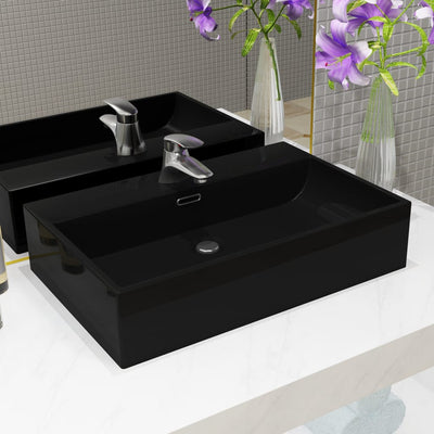 Vidaxl Washbasin con agujero de grifo 76x42.5x14.5 cm de cerámica negra