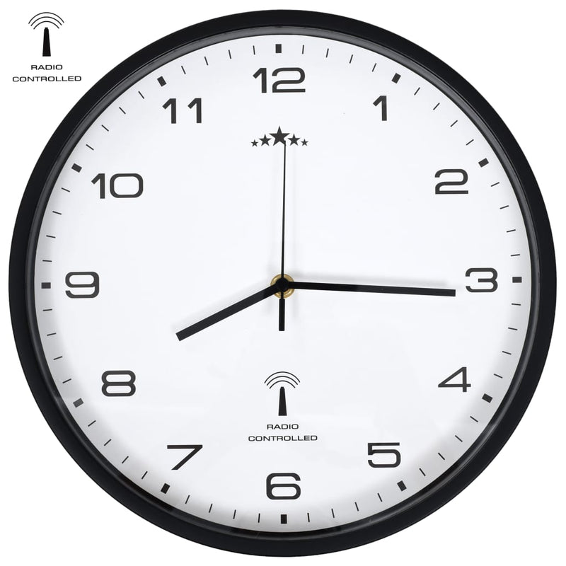 Reloj de pared Vidaxl con reloj de cuarzo por radio 31 cm de 31 cm blanco y negro