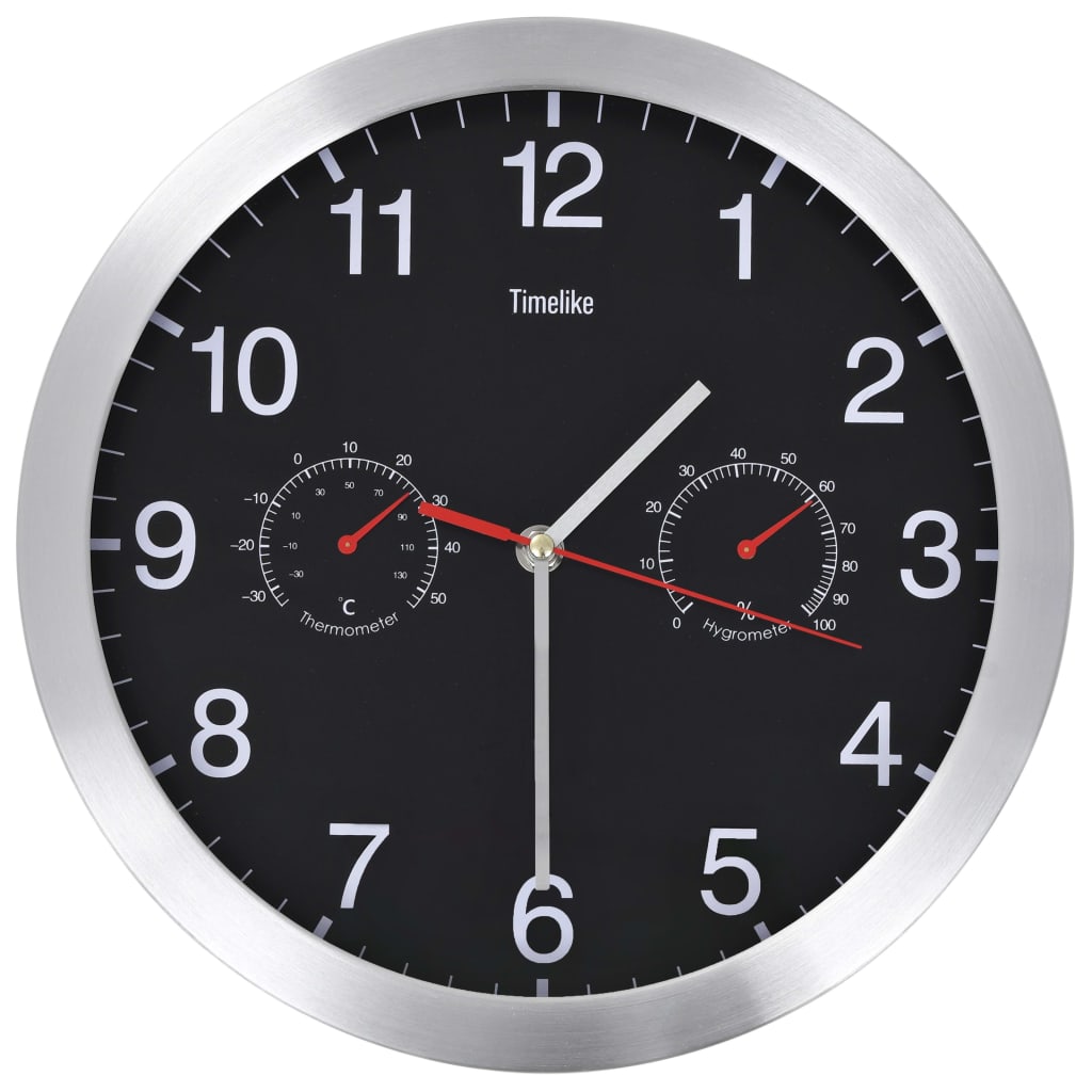 Reloj de pared Vidaxl con mecanismo de cuarzo Higrómetro Termómetro de 30 cm Negro