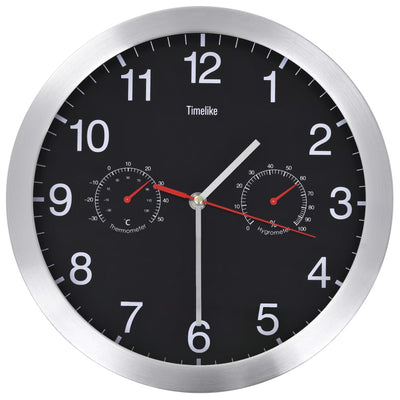 Reloj de pared Vidaxl con mecanismo de cuarzo Higrómetro Termómetro de 30 cm Negro
