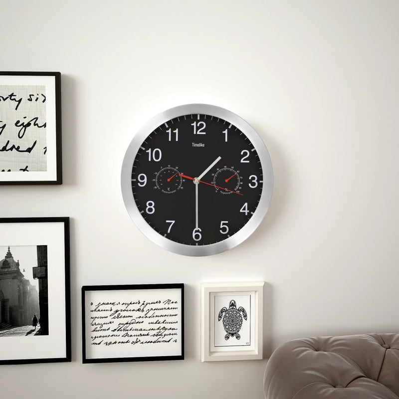 Reloj de pared Vidaxl con mecanismo de cuarzo Higrómetro Termómetro de 30 cm Negro