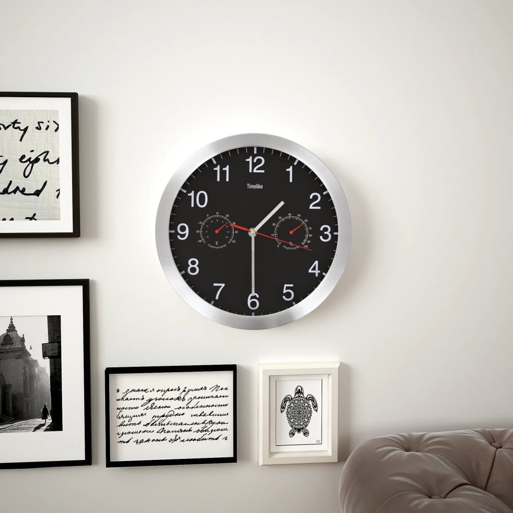 Reloj de pared Vidaxl con mecanismo de cuarzo Higrómetro Termómetro de 30 cm Negro