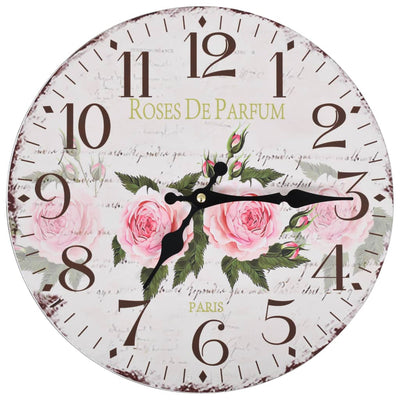 Vidaxl Reloj de pared estilo vintage de 30 cm flores