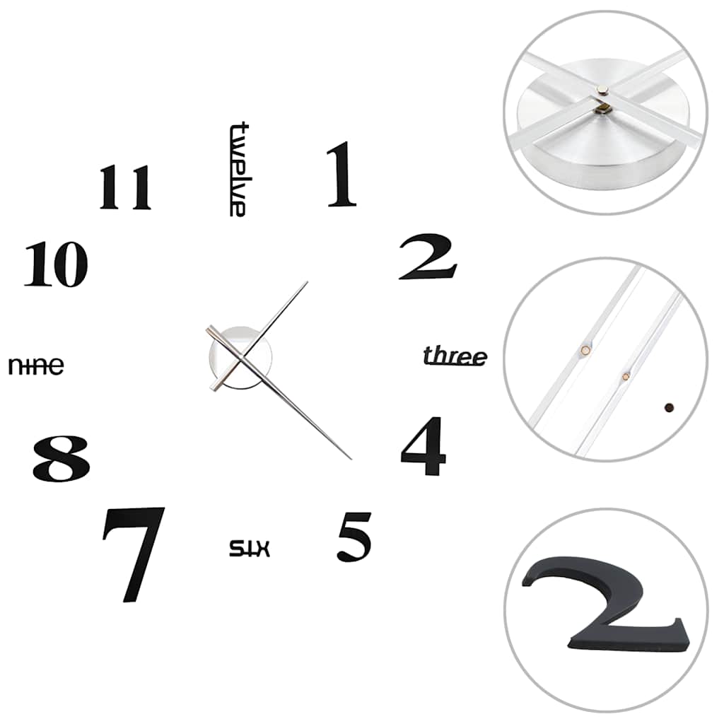 Vidaxl 3D Wall Clock 100 cm xxl Black moderno