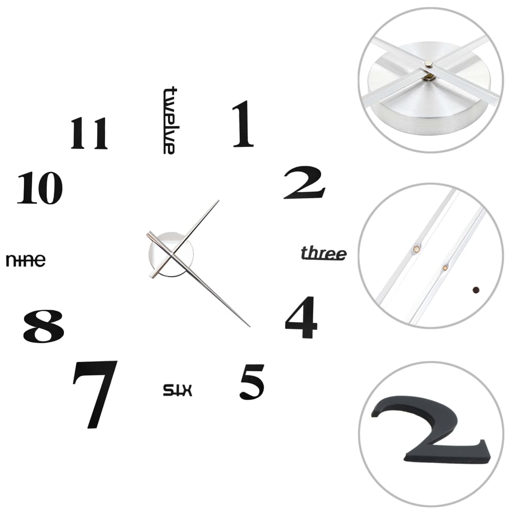 Vidaxl 3D Wall Clock 100 cm xxl Black moderno