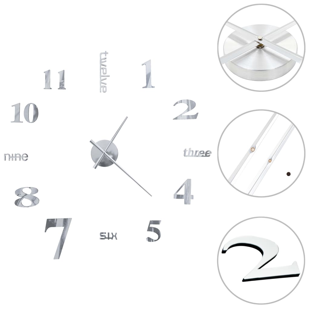 Vidaxl 3D Reloj de pared 100 cm XXL Modern Silver Colored