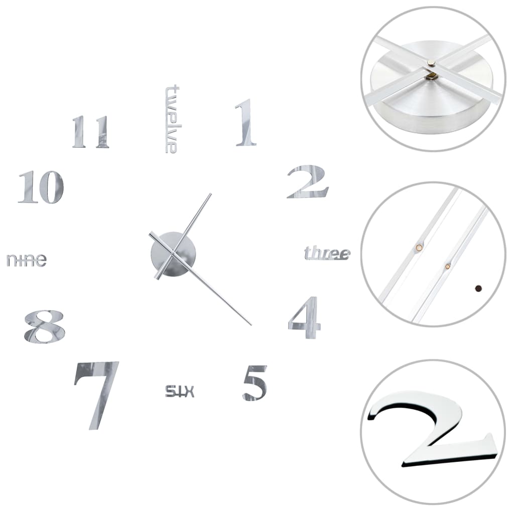 Vidaxl Orologio da parete 3D 100 cm xxl colorato argento moderno