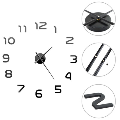 Vidaxl 3D Wall Clock 100 cm xxl Black moderno