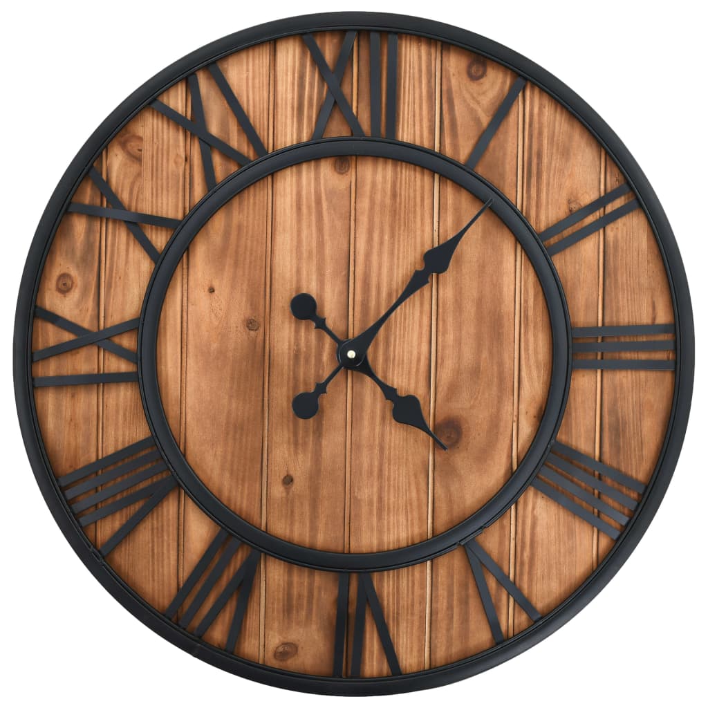 Vidaxl reloj de pared mecanismo de cuarzo de estilo vintage xxl 60 cm metal de madera