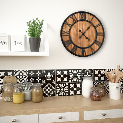 Vidaxl reloj de pared mecanismo de cuarzo de estilo vintage xxl 60 cm metal de madera