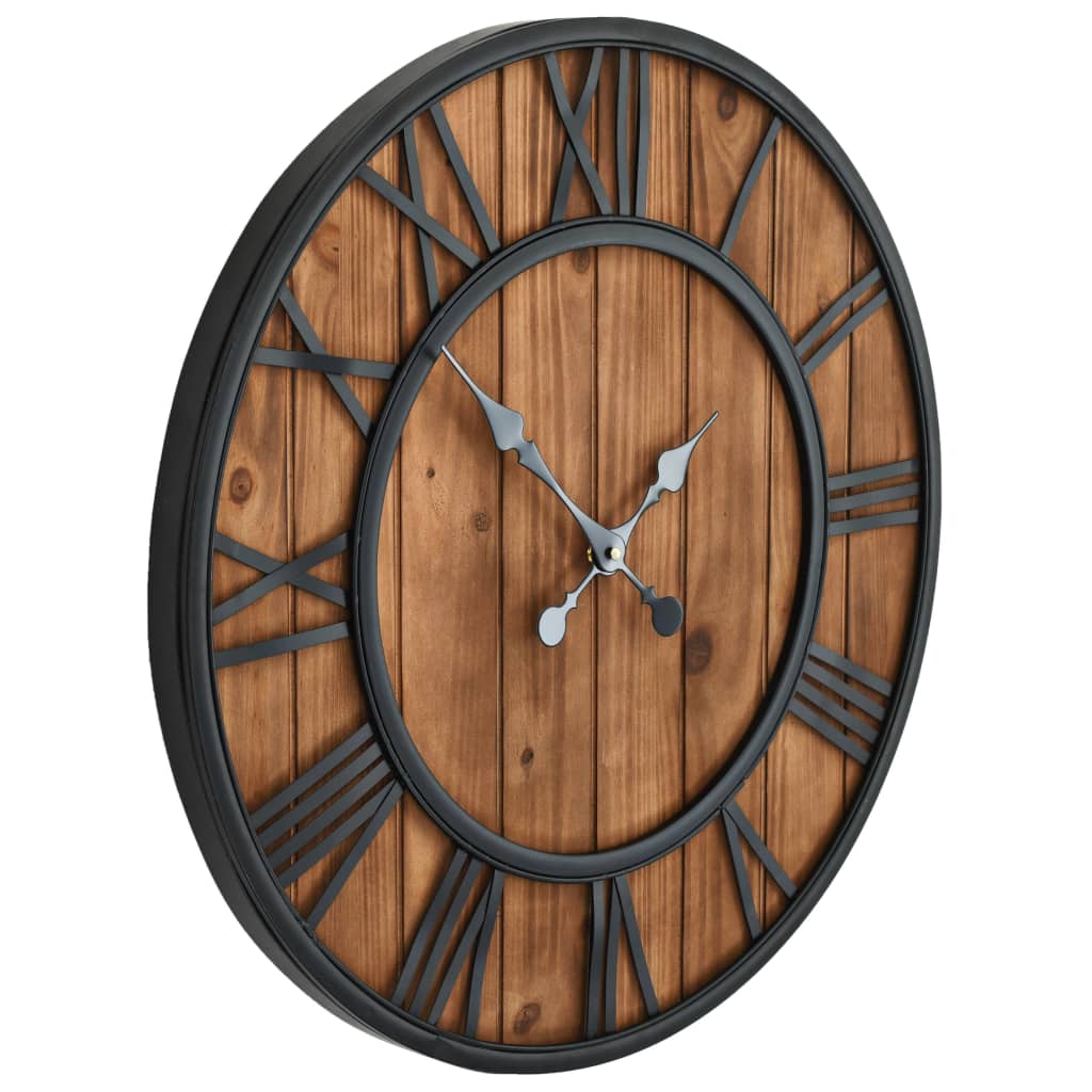 Vidaxl reloj de pared mecanismo de cuarzo de estilo vintage xxl 60 cm metal de madera
