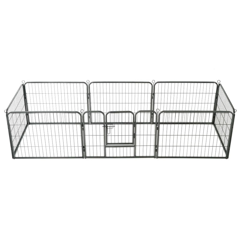 Vidaxl hondenren met 8 panelen 80x60 cm staal zwart